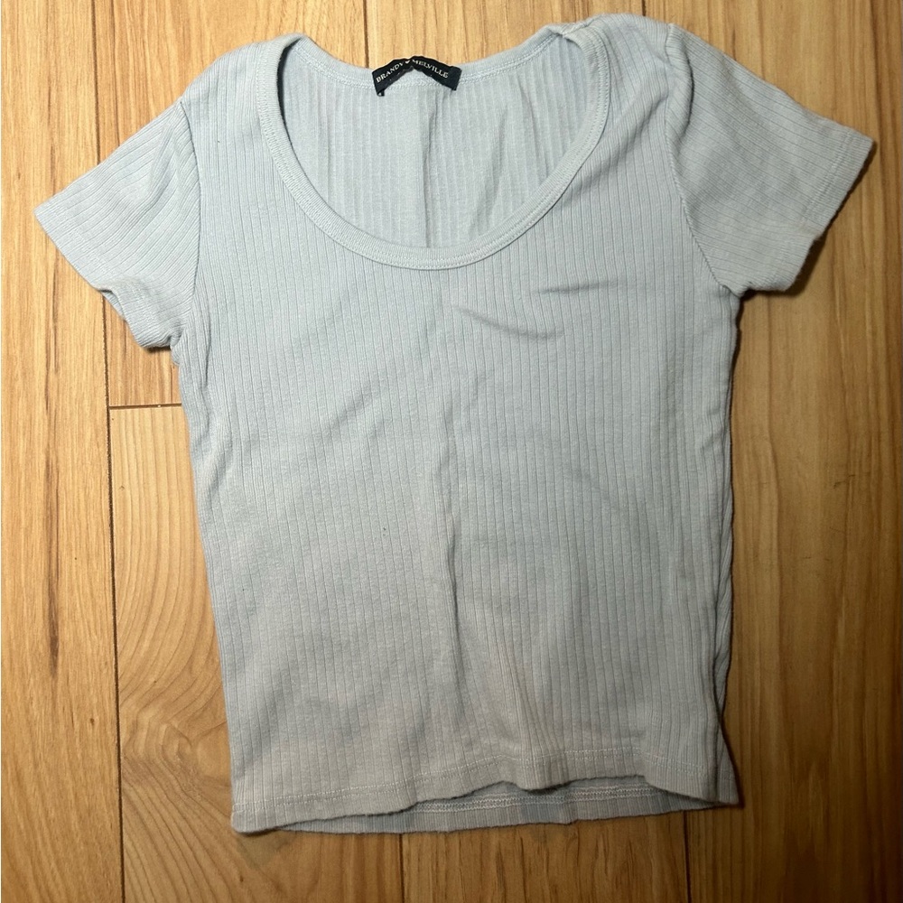 Brandy Melville Blue Crop Top Ribbed Tee